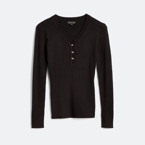 Black Long Sleeve Ribbed Henley Top